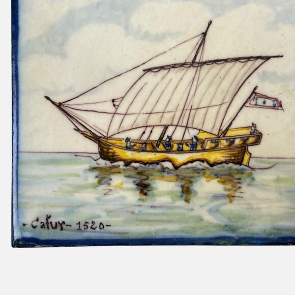 Portuguese Tile Ship Cafur 1520 Handpainted Battistini de Maria de Portugal - Picture 6 of 11